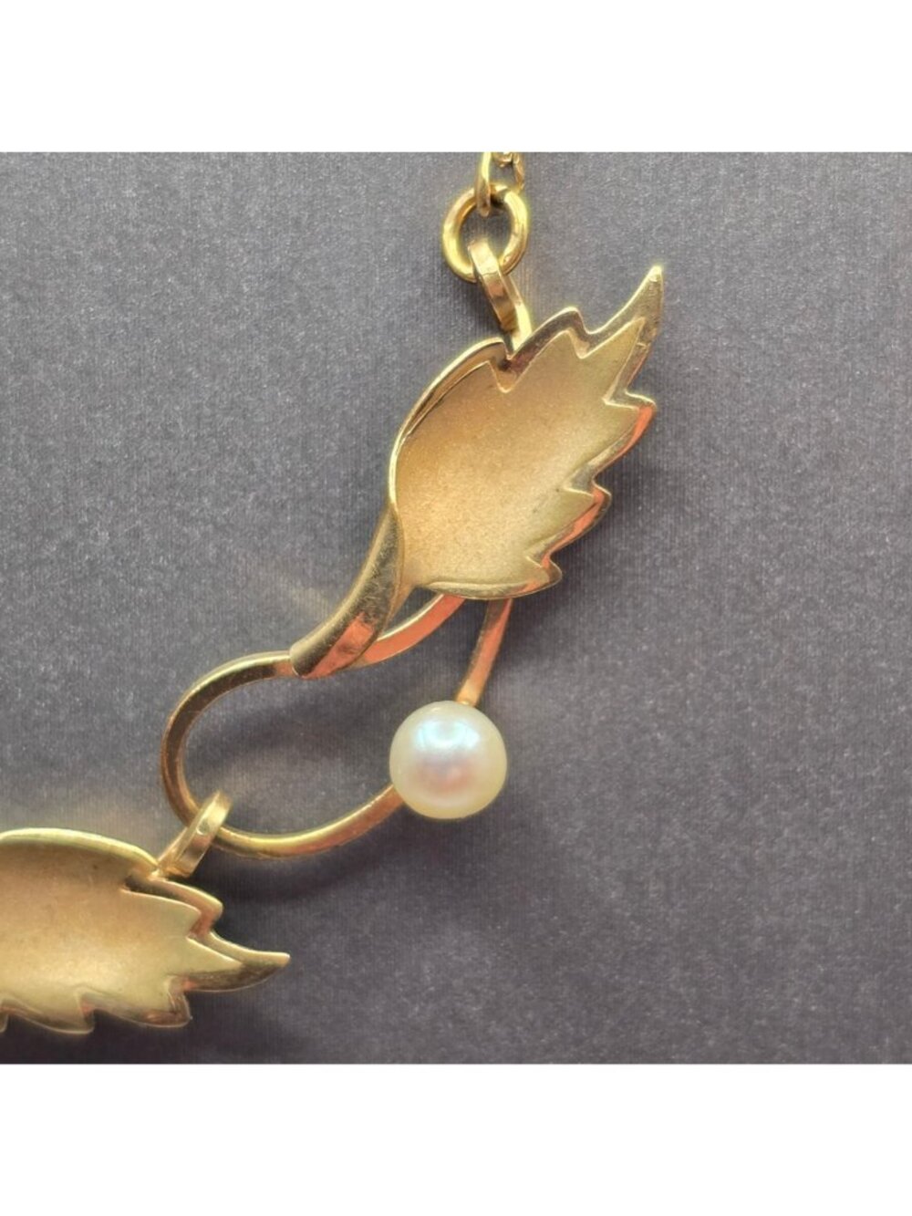 Vintage De Curtis DCE 14K Gold Filled Pearl Leaf Choker Necklace 14" Mid Century - Picture 2 of 16